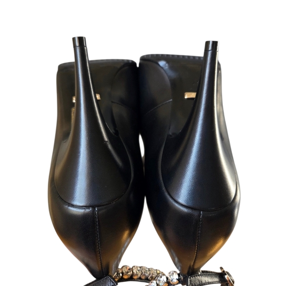 GUCCI Crystal Ankle Strap Leather Pumps Heels Black 37 Style # 590988